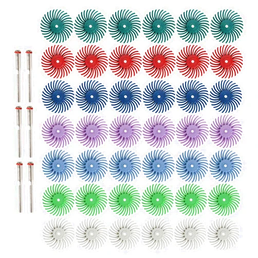 FPPO 42pcs 1 Inch Radial Bristle Disc Kit with 3mm Shank for Rotary Tools,Detail Abrasive Wheel for Jewelry Wood Metal Polishing, Bristle Wheel with Grit 80-2500