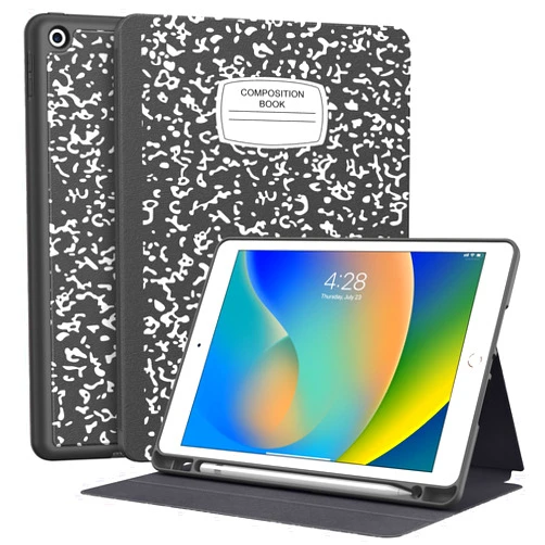 Supveco Case for iPad 9th/8th/7th Generation 10.2 inch (2021/2020/2019 Model) with Pencil Holder, Premium Folio Stand Case with Auto Wake/Sleep,Soft TPU Back Shell Cover for iPad 10.2 Inch-Book Black