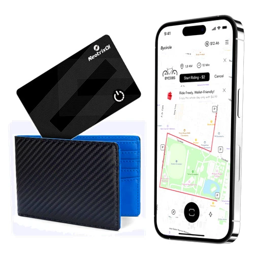 NeotrixQI Wallet Tracker Card, Wallet Finder, Slim Tracker Works with Find My (iOS only), Item Locator for Wallet, Suitcase, ID Card and More, IP68 Waterproof (Black, 1-Pack)