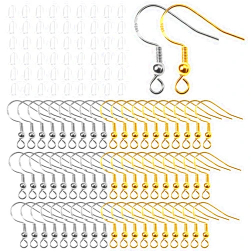 TOAOB THE ONE AND ONLY BABY TOAOB 200pcs Earring Hooks Hypoallergenic 925 Sterling Silver Fish Hooks Ear Wires with Ball and Coil Gold Silver 18mm Nickel Free Earring Parts with 200pcs Earring Backs for DIY Jewelry Making