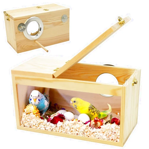 Fhiny Parakeet Nesting Box, Wooden Bird Breeding Box for Cage with Perch Transparent Acrylic Parakeet Nest for Lovebirds Budgies Conures Finches Small and Medium - Sized Birds (Medium)