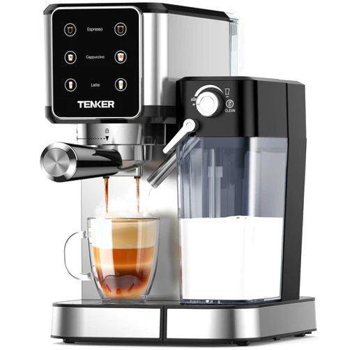 TENKER Espresso Machine 20 Bar, Cappuccino Machine with Automatic Milk Frother, Latte Machine in Stainless Steel Design, 1350W Touchscreen Coffee Maker for Home and Office (Silver)