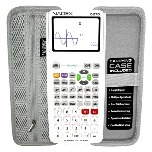 Nadex Scientific Calculator with Graphing, Includes Carrying Case, for College and High School Students, Calculus, Algebra, Geometry, Trigonometry, Statistics, Physics, Chemistry, White