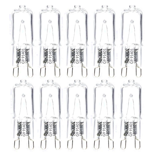 Simba Lighting Halogen Light Bulb G9 T4 60W JCD Bi-Pin (10 Pack) for Chandeliers, Pendants, Cabinet Lights, Landscape Lights, Desk and Floor Lamps, Wall Sconces, 120V Dimmable, 2700K Warm White