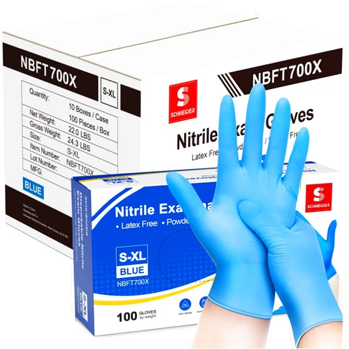Schneider Nitrile Exam Gloves, Blue, 4 mil, Powder-Free, Latex-Free, for Medical Exam, Cleaning and Food Prep, Non-Sterile