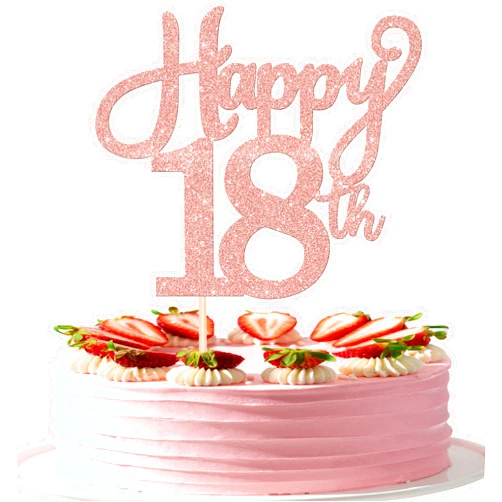 ZHUOWEISM 1 PCS Happy 18th Birthday Cake Topper Glitter Cheers to 18 Years Birthday Cake Decoration Eighteen Sweet 18 Fabulous Cake Pick for Happy 18th Birthday Anniversary Party Cake Decorations Rose Gold