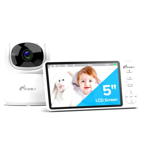 iFamily Baby Monitor with Camera and Audio – 720P HD Resolution, Large Display, 3500mAh Battery, Night Vision, Remote Pan, Tilt, and Zoom – Two-Way Talk, Lullabies, Thermal Monitor, 960ft Range