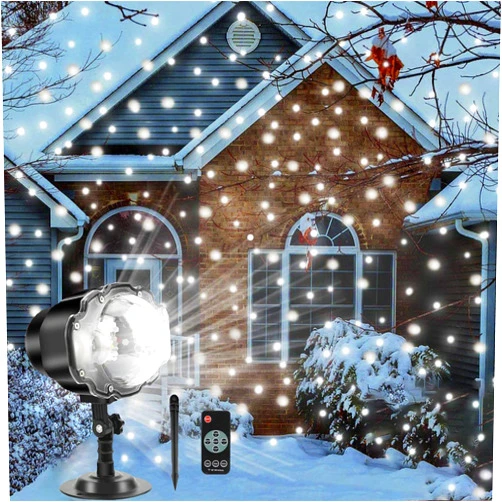 Borelor Snowfall LED Lights IP65 Waterproof Mini Christmas Snowflake Projector Lamp Indoor Outdoor New Year Decoration Light with RF Remote & Timer(High Brightness)