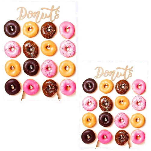 XIGUI 2 Pack Donut Wall Display Stand for Party, Wedding, Event, Brunch, and Birthday Use, Decorative Doughnut and Bagel Holder, Pop-Up Tabletop Placement, Laser Engraved Bamboo