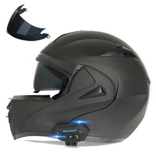 FRBRK Motorcycle Bluetooth Modular Helmet, DOT Approved Dual Visor Full Face Flip up Bluetooth Integrated Motorcycle Helmets for Adults Men Women