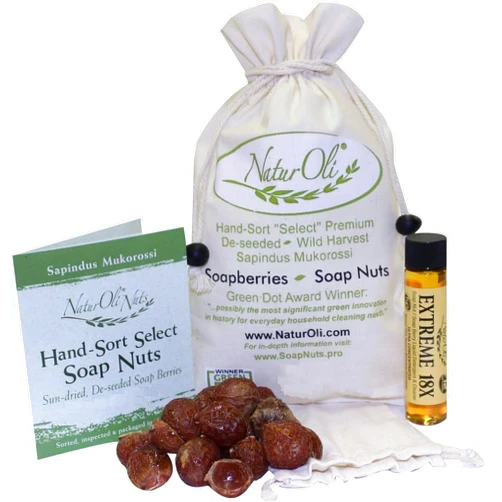 NaturOli Soap Nuts/Soap Berries - 8oz organic (120 loads) + 18X Travel Bottle! Select Seedless - 1 Wash Bag, 8-pg info, Tote Bag. Organic Laundry Soap