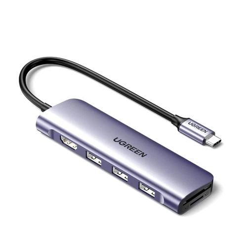 UGREEN Revodok USB C Hub 6 in 1 USB C Dongle 4K HDMI, 3 USB 3.0 Ports, SD/TF Card Reader Compatible with MacBook Pro, MacBook Air, iPad, iPhone 16 15 Pro/Pro Max. Space Grey