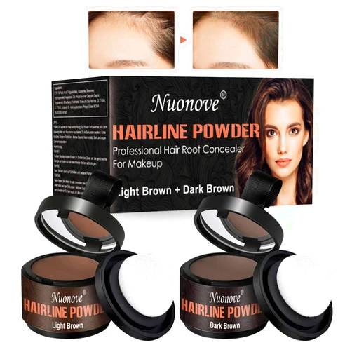 TOULLGO Nuonove Hairline Powder Hair Line Powder Hair Shadow Touch Up Hair Powder 【Light Brown + Dark Brown】 Quick Cover Grey Hair Root Concealer with Puff Touch, Root Cover Up for Thinning Hair, Waterproof, Non-sticky, 2pc