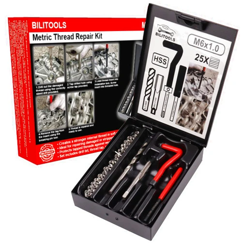 BILITOOLS M6x1.0 Thread Repair Kit, HSS Drill Helicoil Repair Kit Metric