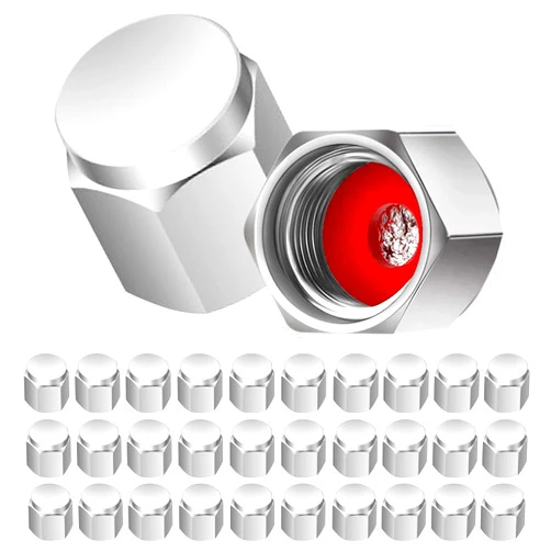 Qilisen Chrome Tire Valve Stem Caps 30 Pack, Corrosion-Resistant Plastic Tire Caps, Hexagon Design, Dust Proof, with Rubber Seal, Leak-Proof Air Protection, Universal Tire Pressure Caps for Car, SUV