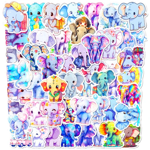 Icicrim Elephant Stickers Pack 50PCS Cute Animal Stickers for Kids Adults, Kawaii Stickers for Water Bottles Laptop Luggage Icicrim Vinyl Waterproof Stickers Decals