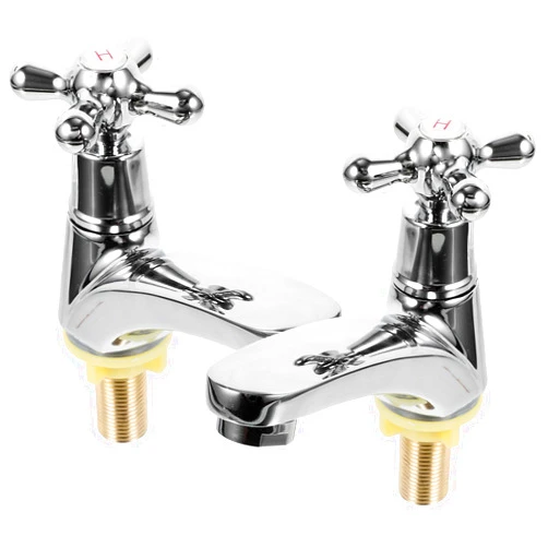 Veemoon 1 Pair Metal Water Tap Replacement Silver Basin Tap Faucet Short Spout Faucet Mop Sink Faucet Abs Water Faucet Retro Single Hole Faucet for Bathroom Basin Hot Water Cold Water Tap(Zinc Alloy)