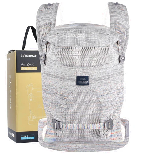 Bebamour Knit Baby Carrier Newborn to Toddler -Lightweight Baby Wrap Carrier 3-in-1 Baby Carrier Front and Back Carry (Grey,7-32 lbs)