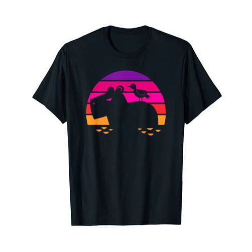 Afrika Safari, Nilpferd Geschenke, lustige Sprüche Hippo with Bird on the Back - Colourful Rainbow Motif T-Shirt