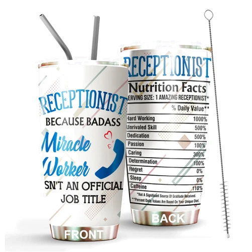 MEDROC Office Receptionist Tumbler Stainless Steel 20oz Straw Lid, Funny Front Desk Receptionist Gifts Bulk For Birthday Christmas, National Receptionists Day Gifts For Women Men Coffee Cup
