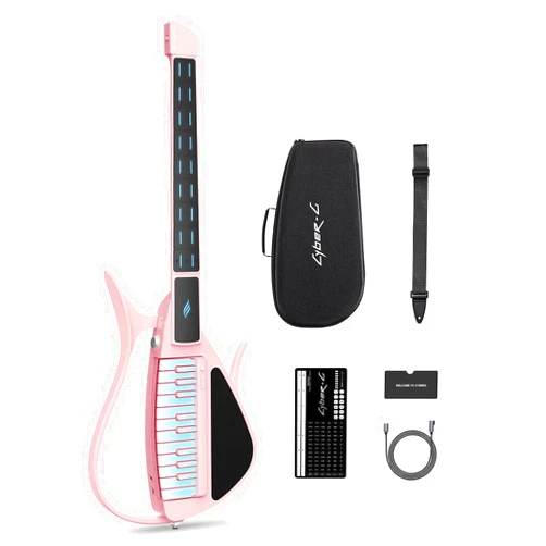 CYBER-G Enya CYBER-G Stringless Smart Guitar, Foldable Travel Backing Guitarra, Built-in Drum Machine & Bassline, 20 instrument Sounds for One-Man Band, App Interactive Chord Sheets For Adults & Teens(Pink)