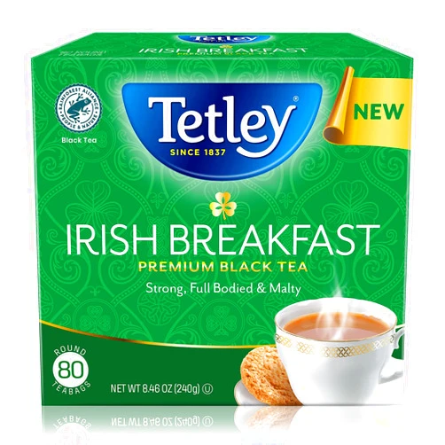 Tetley Irish Breakfast Premium Black Tea, 80 Tea Bags, Rainforest Alliance Certified