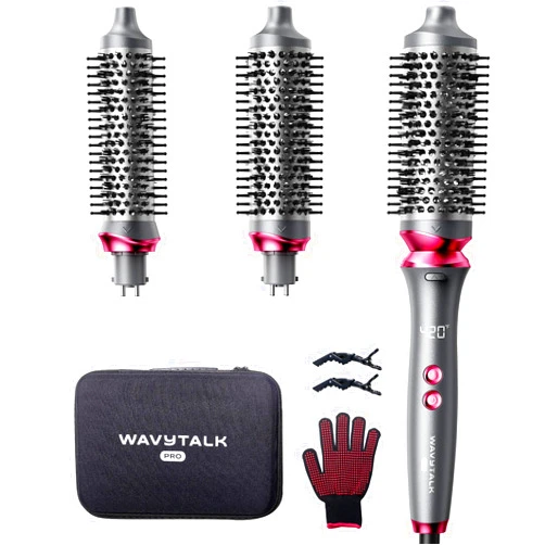 Wavytalk Pro Curling Brush Set, Bilateral Negative Ion Thermal Brush with 3 Sizes Detachable Brush, Dual Voltage Hot Brush Styler One-Step Shiny Blowout Look, Dark Grey