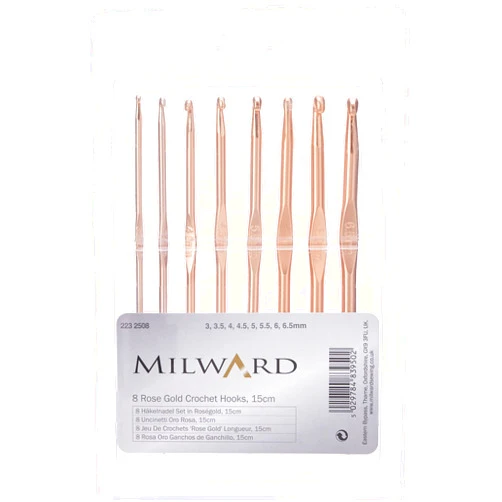 Milward Crochet Hook Set: Rose Gold: Set of 8, 3.00, 3.5, 4.00, 4.50, 5.00, 5.50, 6.00, 6.50mm