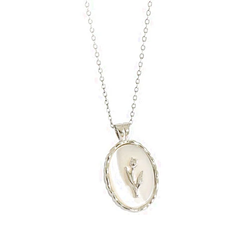 Dtja Vintage Tulip Flower Pendant Necklace for Women Girls s925 Sterling Silver 18K Gold Plated Embossed Oval Link Chain Adjustable Christmas Valentine Birth Month Jewelry Gifts for Mother