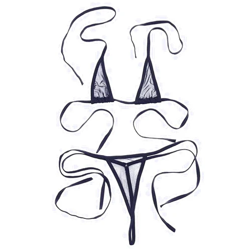 ZTie Women’s Sheer Extreme Swimsuit Bikini Halterneck Top and Tie Sides Micro Bikini Thong Sets