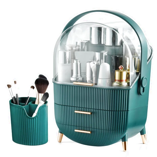 CANITORON Makeup Organizer, Skin Care Organizer, Large Capacity Cosmetics Organizer with Brush Organizer, Organization and Storage for Bedroom Dresser Bathroom Countertop-T2 Green