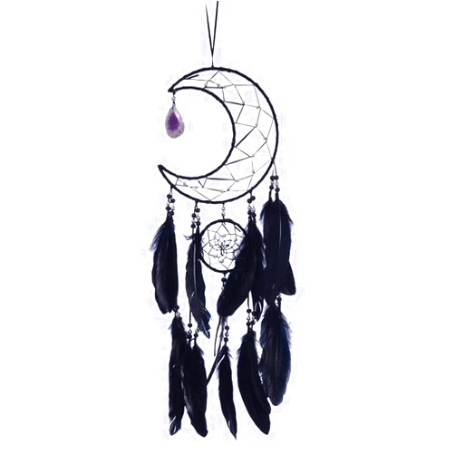 NingPower Moon Dream Catcher Handmade Woven Black Feathers Wall Hanging Dreamcatcher for Home Decor Bedroom Dormitory Room Wall Decor Art Ornament Craft