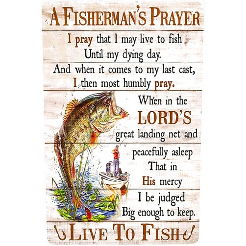 YADUE Fishing Decor A Fishermans Prayer Live to Fish Vintage Metal Sign for Home Bar Coffee Man cave Kitchen Farm Garage Shop Bathroom Wall Art 8x12 inch