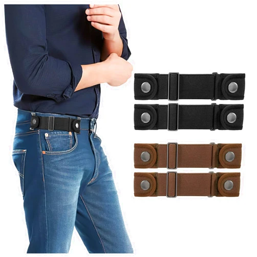 WOWOGO 2 Pack No Buckle Belts for Men Women - Elastic Stretch Adjustable Invisible Side Belt Fits 1.5 Inch Loops