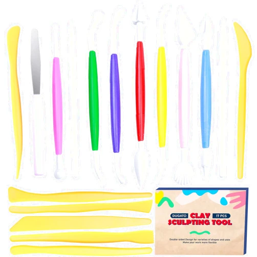 DUGATO Clay Modeling Tools, 17pcs Plastic Ceramic Pottery Tool Set, Double-Head Design, Assorted Colors, for Shaping and Sculpting, Cake Decorating Supplies Kit for Beginners DIY Craft