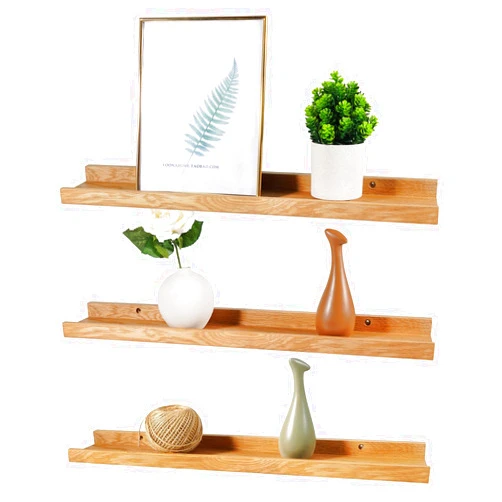 Recogwood 24 Inch Floating Shelves Wall Mounted, Solid oak Wood Shelf for Decor and Storage, Picture Ledge for Bedroom/Bathroom/Living Room/Kitchen, Natural Color, Set of 3
