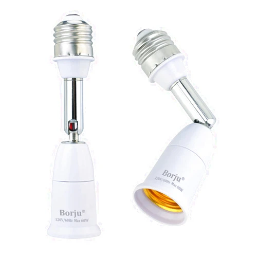 Borju Light Socket Extender [2-Pack], 4.5 Inch Light Socket Extension, 360° Adjustable Light Socket, White