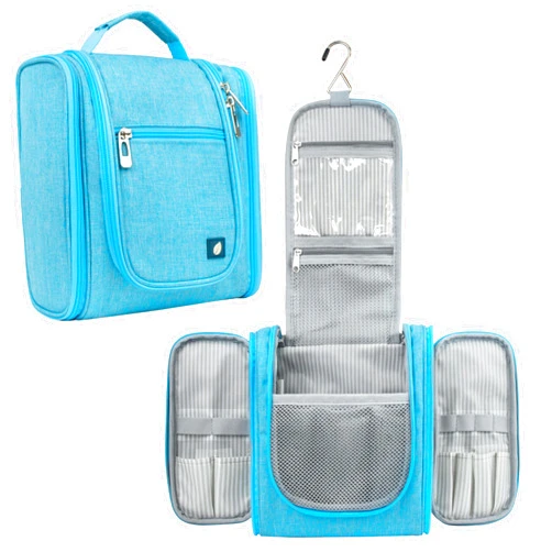 PAVILIA Toiletry Bag Travel Bag for Women Men, Hanging Cosmetic Organizer, Water Resistant Makeup Bag for Accessories Toiletries, Large Travel Essentials Kit (Turquoise)