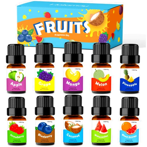 Holamay Fruity Fragrance Oil for Candle & Soap Making, Holamay Premium Essential Oils 5ml x 10 - Coconut, Strawberry, Mango, Pineapple, Summer Aromatherapy Diffuser Oils Set