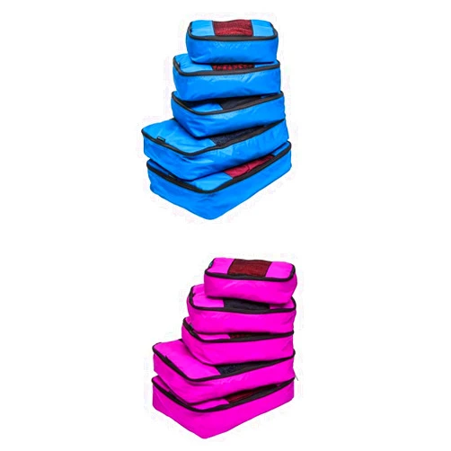 TravelWise Luggage Packing Organization Cubes 5 Pack, Blue, 2 Small, 2 Medium, 1 LargeandTravelWise Luggage Packing Organization Cubes 5 Pack, Pink, 2 Small, 2 Medium, 1 Large