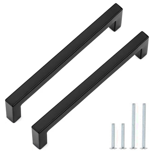 Probrico 25 Pack| Black Cabinet Handles 6-3/10 Inch(160mm) Hole Centers Drawer Pulls Stainless Steel Kitchen Cabinet Handles Matte Black Square Drawer Handles Modern Cabinet Hardware