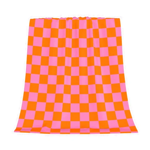 Nextchange Super Soft Throw Blanket for Couch Checkerboard Pink Orange Lightweight Warm Cozy Flannel Fleece Blankets Checkered Blanket for Girls Women for Bed Sofa All Season Use 40