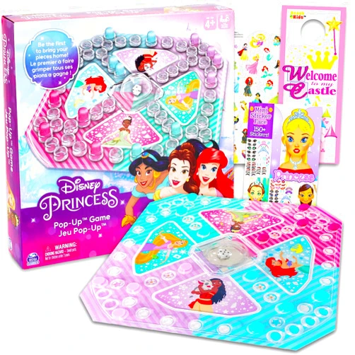 Disney Princess Pop Up Game - Bundle with Disney Princess Board Game with Pop Up Dice, Create-a-Face Stickers, More | Disney Princess Games for Girls