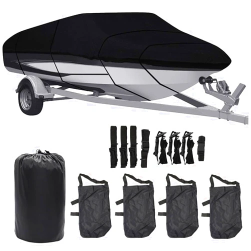 Yunnergo Heavy Duty 210D 20-22FT Waterproof Boat Covers Marine Grade Polyester Trailerable Boat Cover Compatible with V-Hull