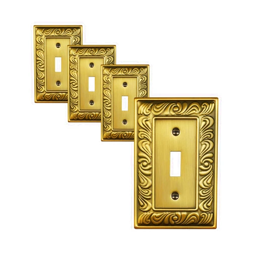 Treewell 4-Pack Single Toggle Light Switch Cover Plate, Paisley Pattern Decorative Switch Plate Covers, Antique Brass 1 Gang Metal Wall Plate, Corrosion Resistant