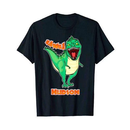 Dinosaur Personalized Name Custom Clothing HUDSON Name Personalized Custom Dinosaur Rawr T-Rex T-Shirt