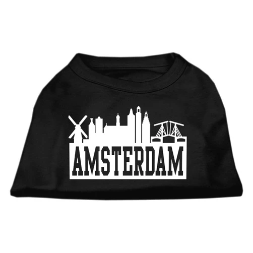 Mirage Pet Products 10-Inch Amsterdam Skyline Screen Print Shirt for Pets, Small, Black