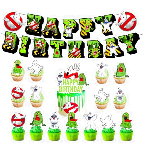AQHOFSV Ghost Cake Topper Cupcake Toppers Happy Birthday Banner for Busters Themed Happy Birthday Party Supplies Decoration