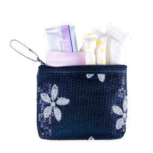 Be Prepared. Period. Period Starter Kit - Fashionable and Organic Menstrual Period Survival Kit - When Aunt Flo Makes a Surprise Visit! (Your First Choice to-Go!) (Black)