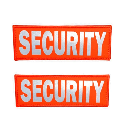 JUJUPUPS Orange Reflective Dog Patches 2 Pack Service Dog,in Training,DO NOT PET,Patches with Hook and Loop for Vests and Harnesses (SECURITY, 4x1 inch)